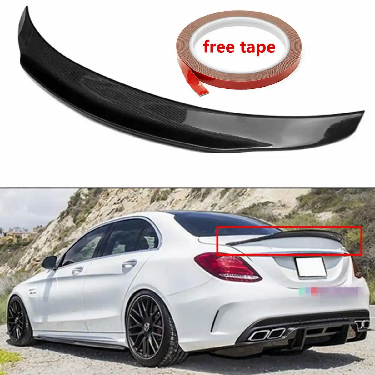 

For Mercedes Benz C-Class W205 C300 Sedan 2015-2021 Car Wing Rear Trunk Lip Spoiler PSM style Gloss Black carbon fiber look