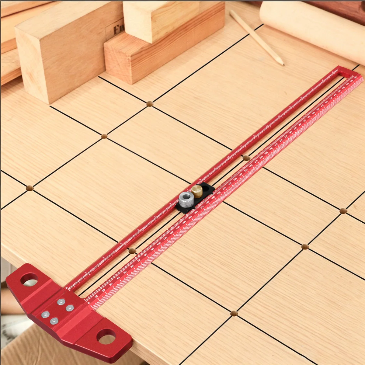 500mm Aluminum T-Square Scribe, Adjustable Hollow Drilling Positioning Jig, Woodworking Marking Gauge & Layout Ruler