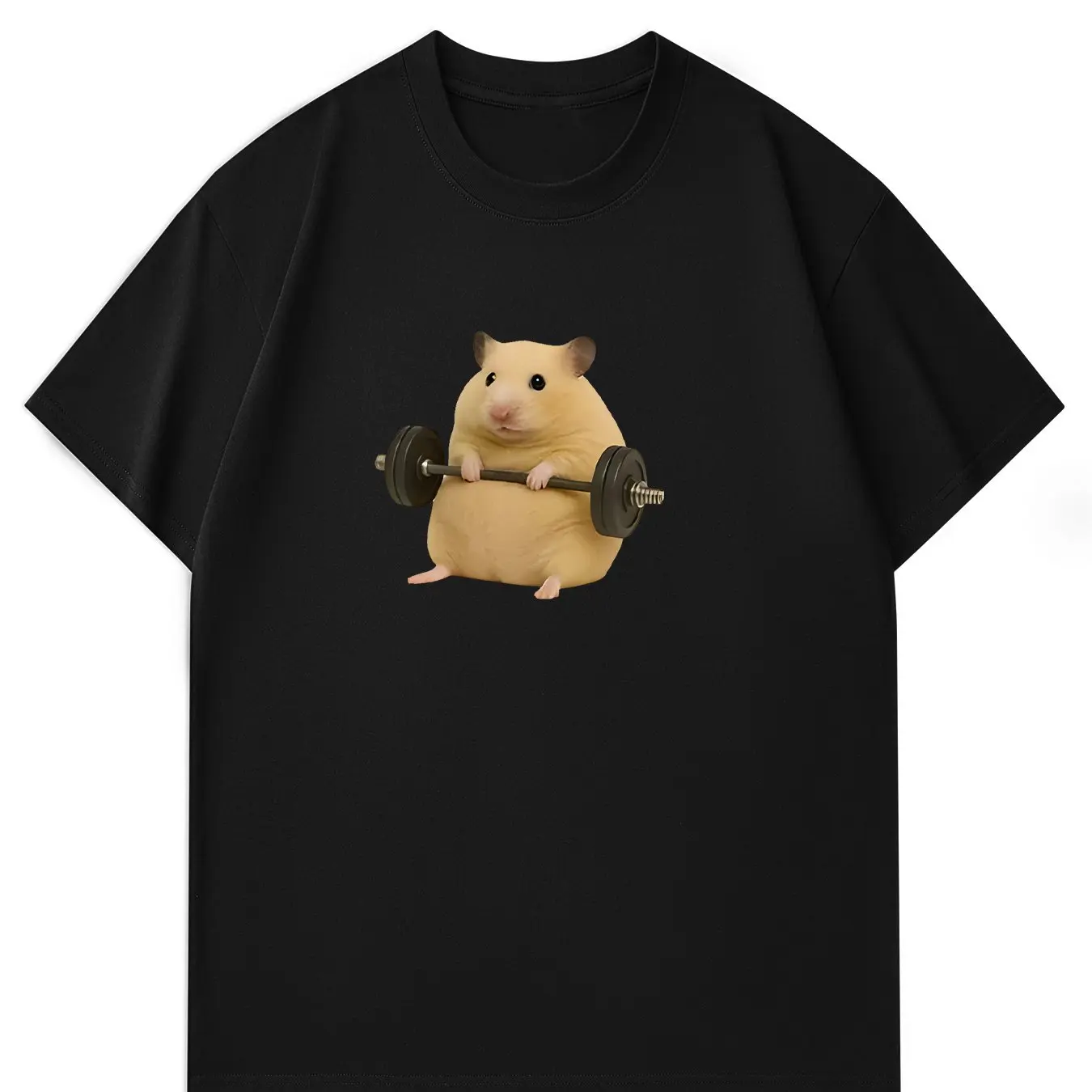 

Men Women Cotton T-Shirt - Light Green Hamster Lifting Weights Graphic, Casual Summer Gym Casual Attire Breathable Round