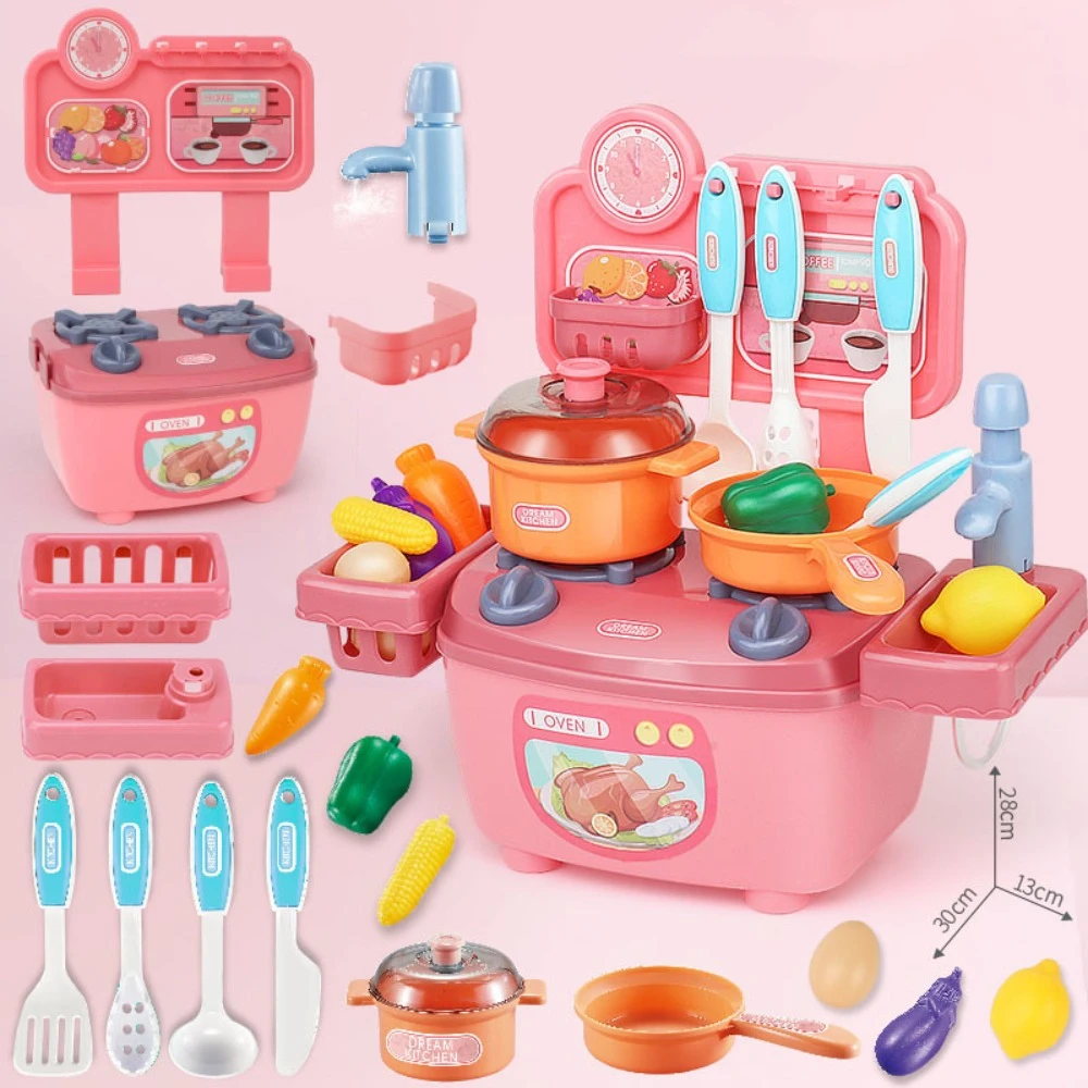 Mini-keukenspeelgoedset voor kinderen Cook Food Servies Aanrecht Speelset met verlichting Spray Gesimuleerd Fantasiespel Rollenspeelgoed