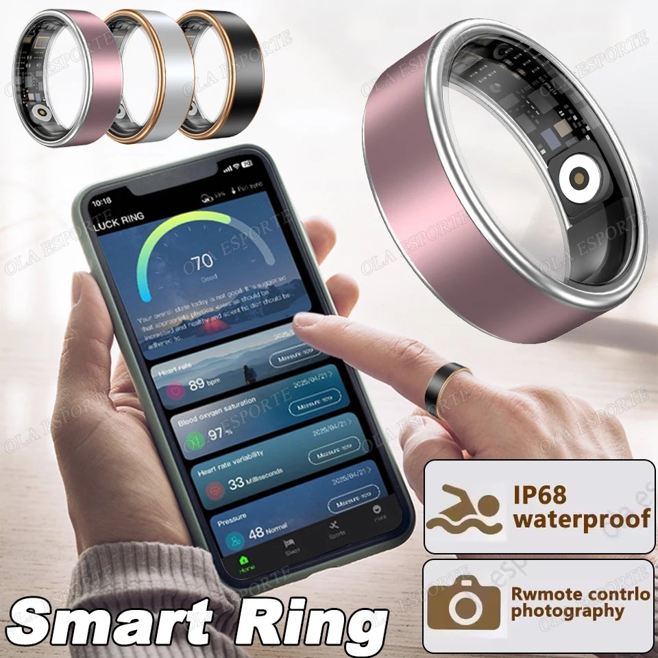 

2025 New Smart Ring Men Women, Heart Rate and Blood Oxygen Monitor Smartring IP68 & 5ATM Waterproof, Multi-sport Mode Rings Man