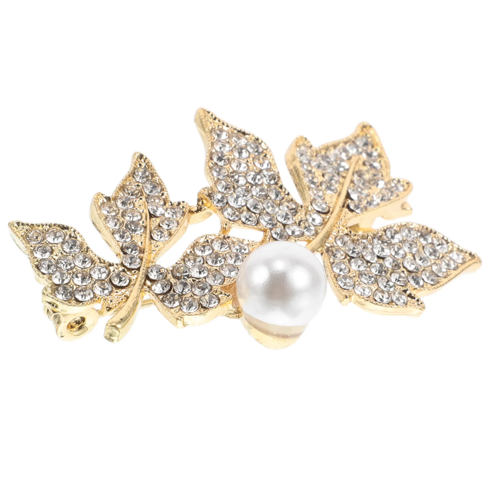 Double Maple Leaf Pearl Brooch with Rhinestones for Sweater Shawl Scarf Cloak – Elegant Wedding Party Fashion Pin