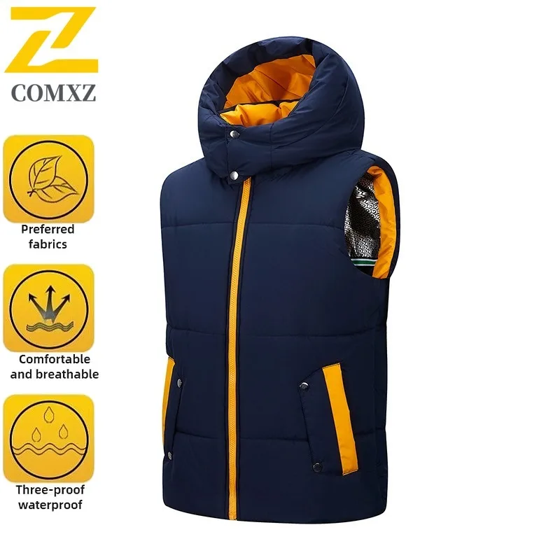 

COMXZ Men Graphene Heated Vest Winter Thermal Hooded Sleeveless Jacket Fleece Lined Thicken Sportswear Outdoor Casual Waistcoat