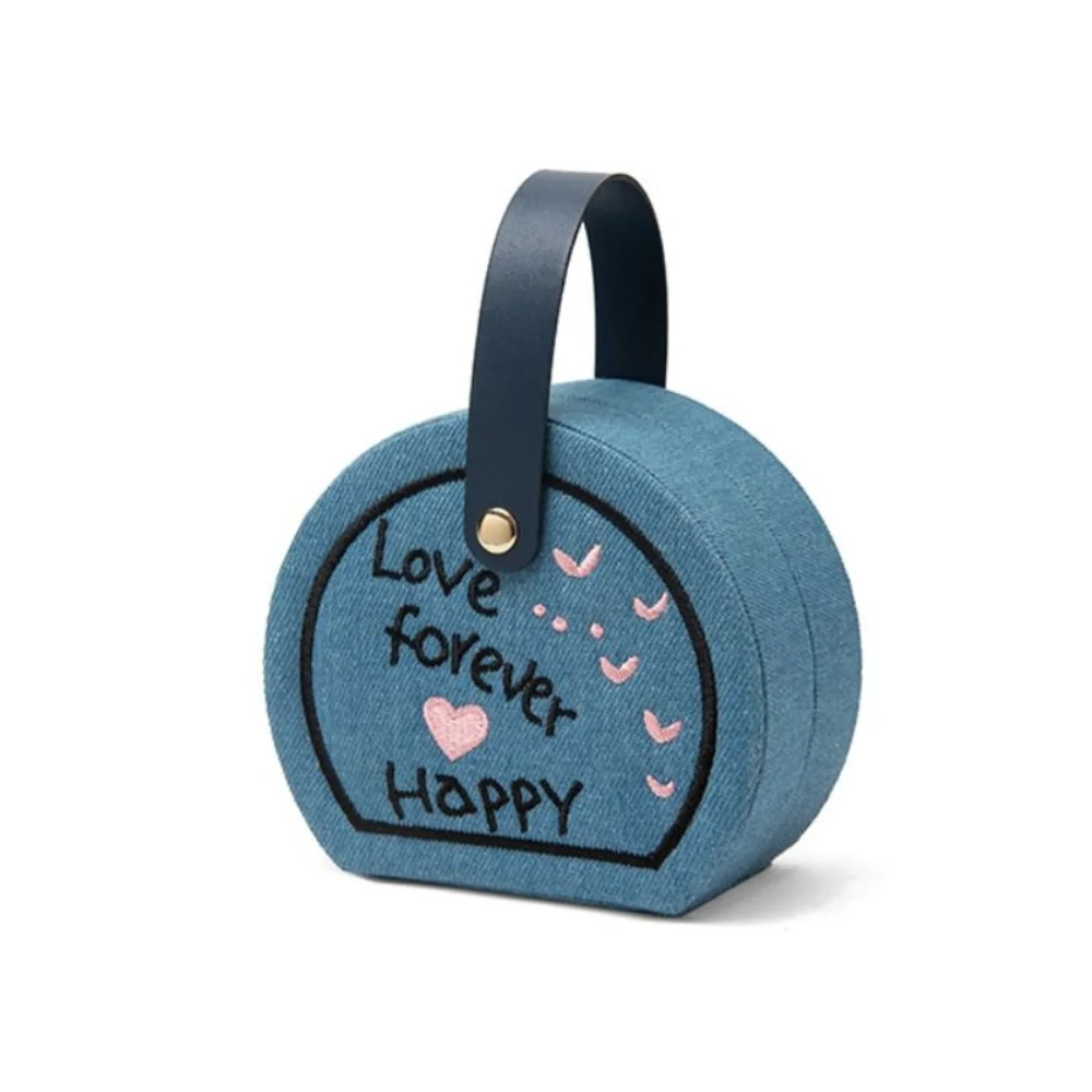 Embroidered Jewelry Storage Box Earrings Jewelry Display Travel Portable Handbag Dustproof Creative Gift Packaging Box for Lover