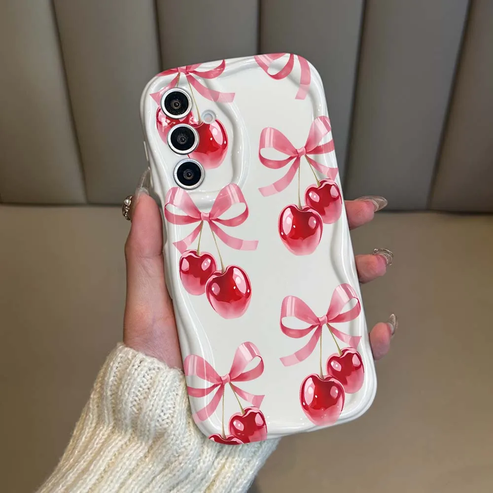 Luxury Wine Red Cherry Pattern Phone Case For Samsung Galaxy A71 A57 A56 A55 A54 A53 A51 A17 A16 A06 A05 Shockproof Soft Cover