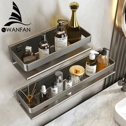 Bathroom Accessories Shelf Organizer Shower Storage Rack Gray Wall Mounted Space Aluminum Toilet Shampoo Holder Shelves 30-50CM