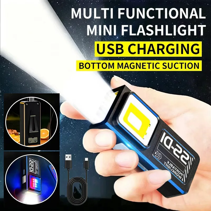 Mini COB LED Taschenlampe USB-C Wiederaufladbar Leistungsstarkes Arbeitslicht mit Clip Magnet Wasserdicht EDC Camping Wandern Taschenlampe