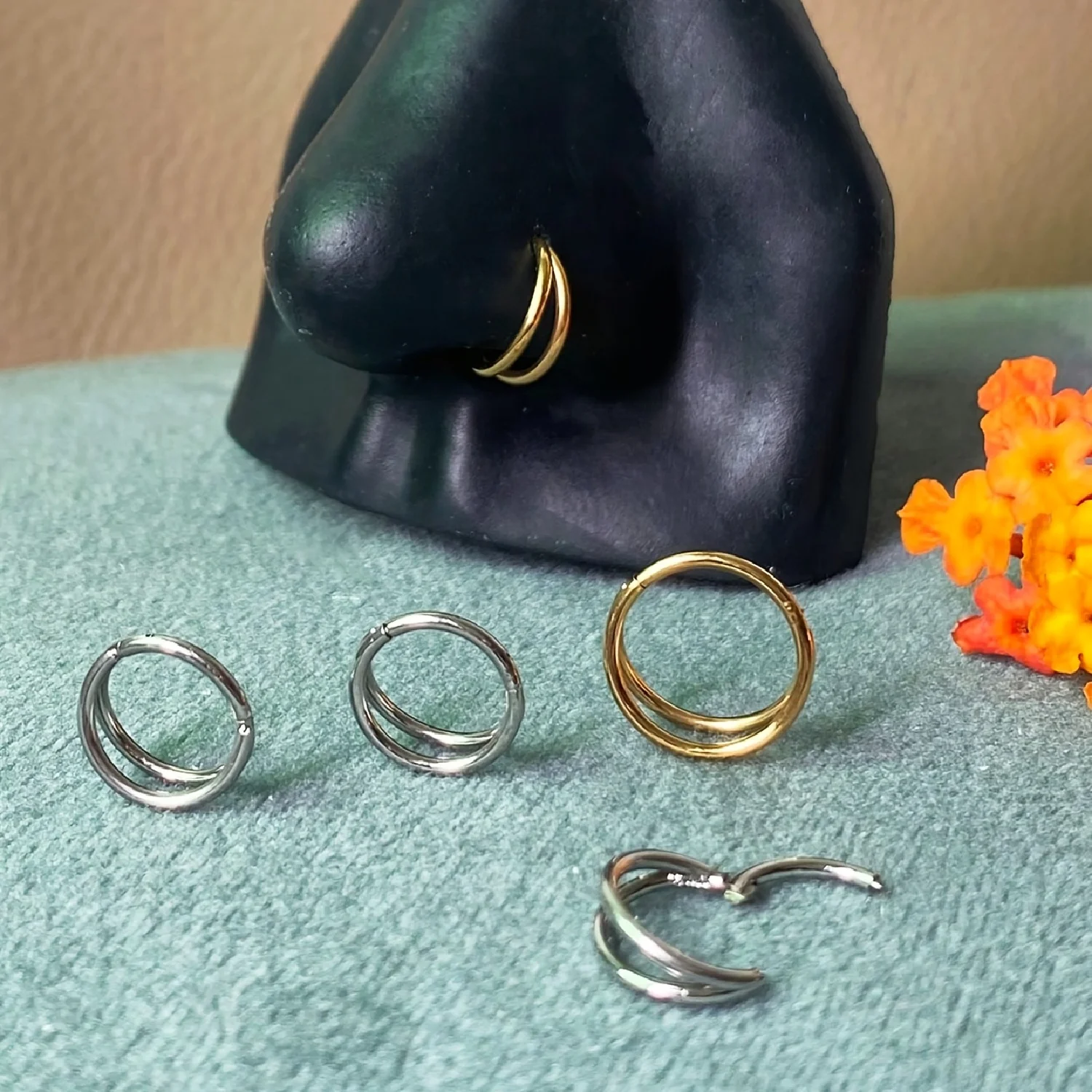 1PC Elegant Fashionable Double-Layer Design 316L Stainless Steel Nose Bridge Ring, Cartilage & Lip Helix Piercing Jewelry