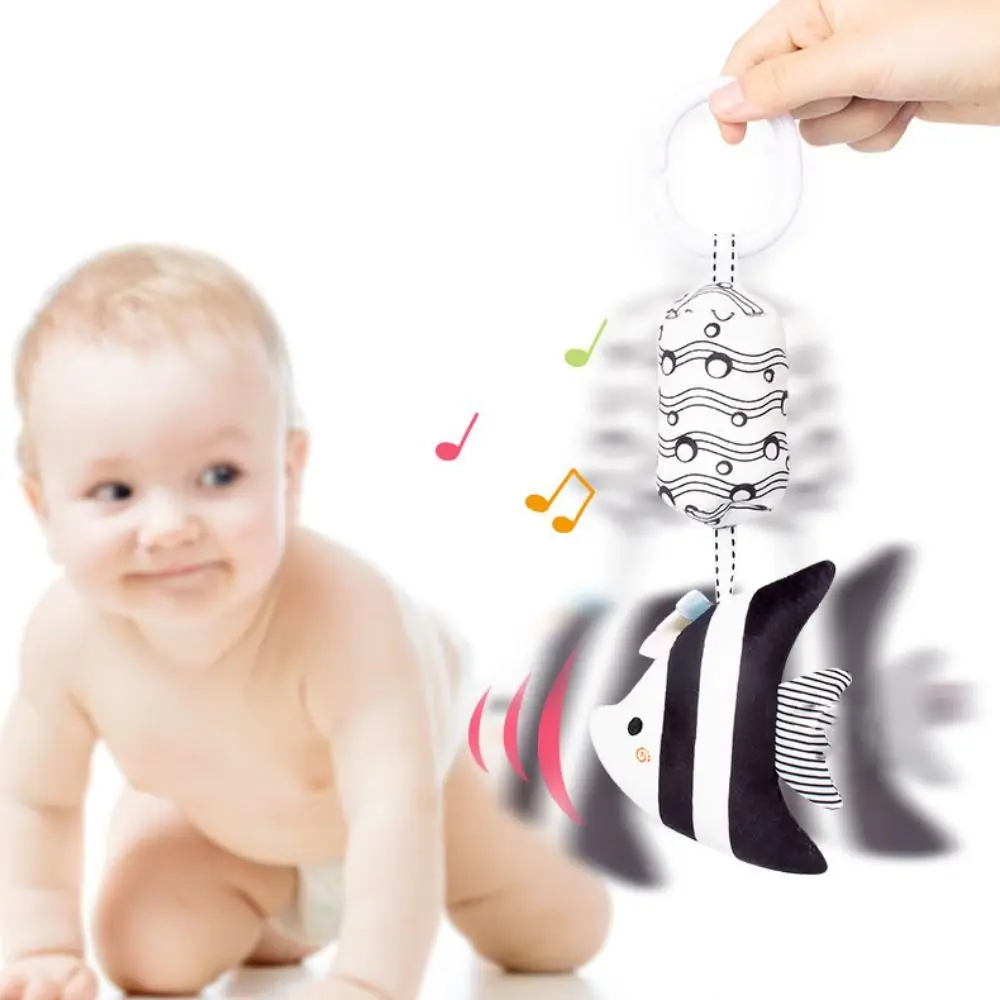 Plush Baby Animal Rattles Black and White Rattle Toy Stroller Bed Hanging Bell Plush Doll Soft Bed Stroller Bell Toy 0-12 Month