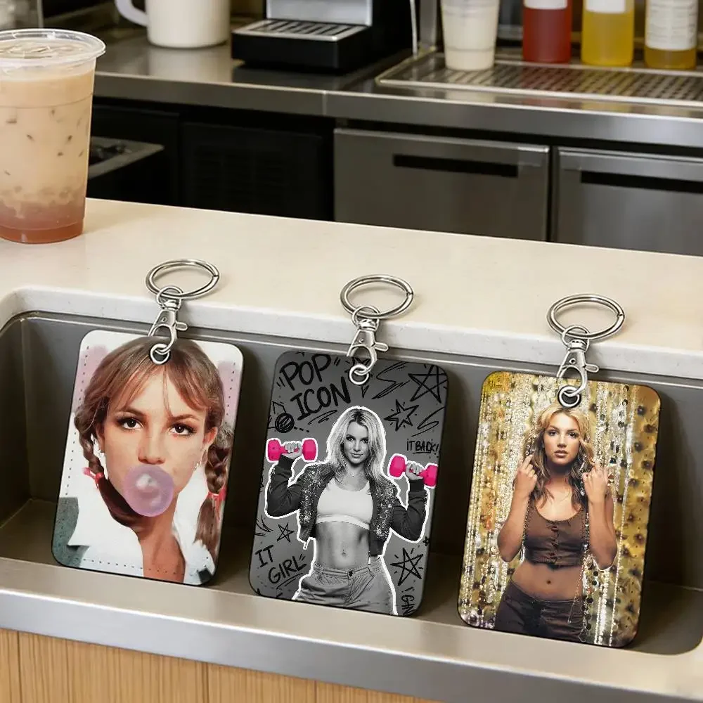 Tarjetero con llavero de la cantante B-Britney Spears para tarjeta de acceso, tarjeta de autobús, tarjeta de crédito, identificación y tarjeta bancaria, funda protectora