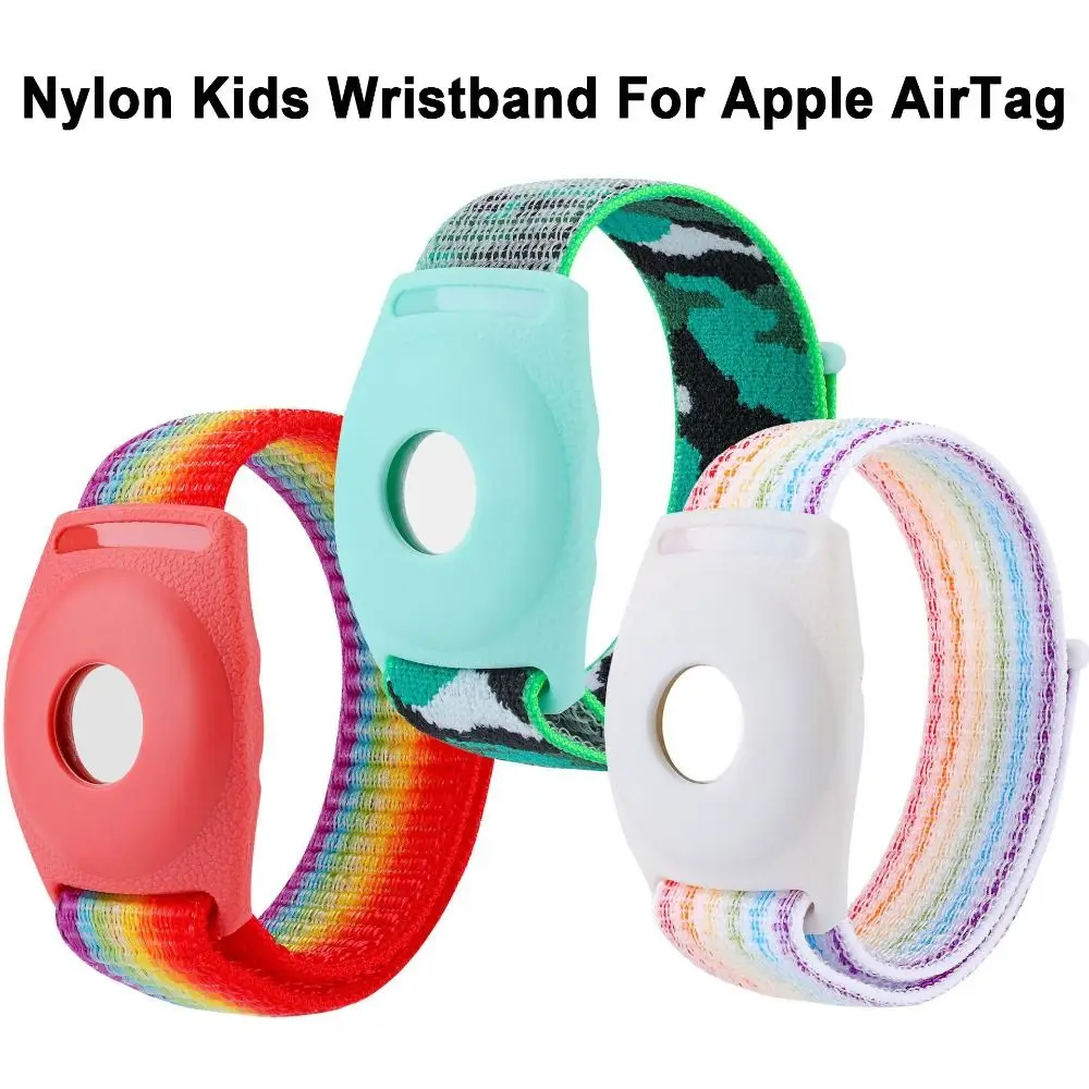 Adjustable Nylon Kids Wristband Anti-Scratch Replacement Tracker Holder Watch Strap Anti-Lost Bracelet for Apple AirTag