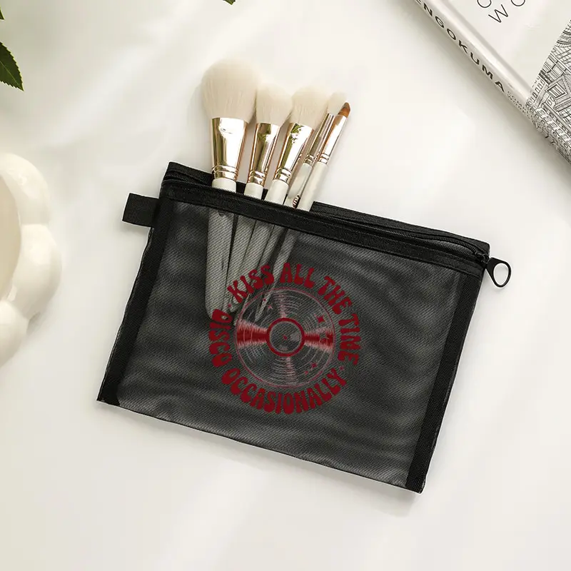 

Kiss All The Time. Disco Occasionally Makeup Bag Zipper Spacious Storage Pouch Travel Holiday Mesh Bags Album Merch Tour Gift