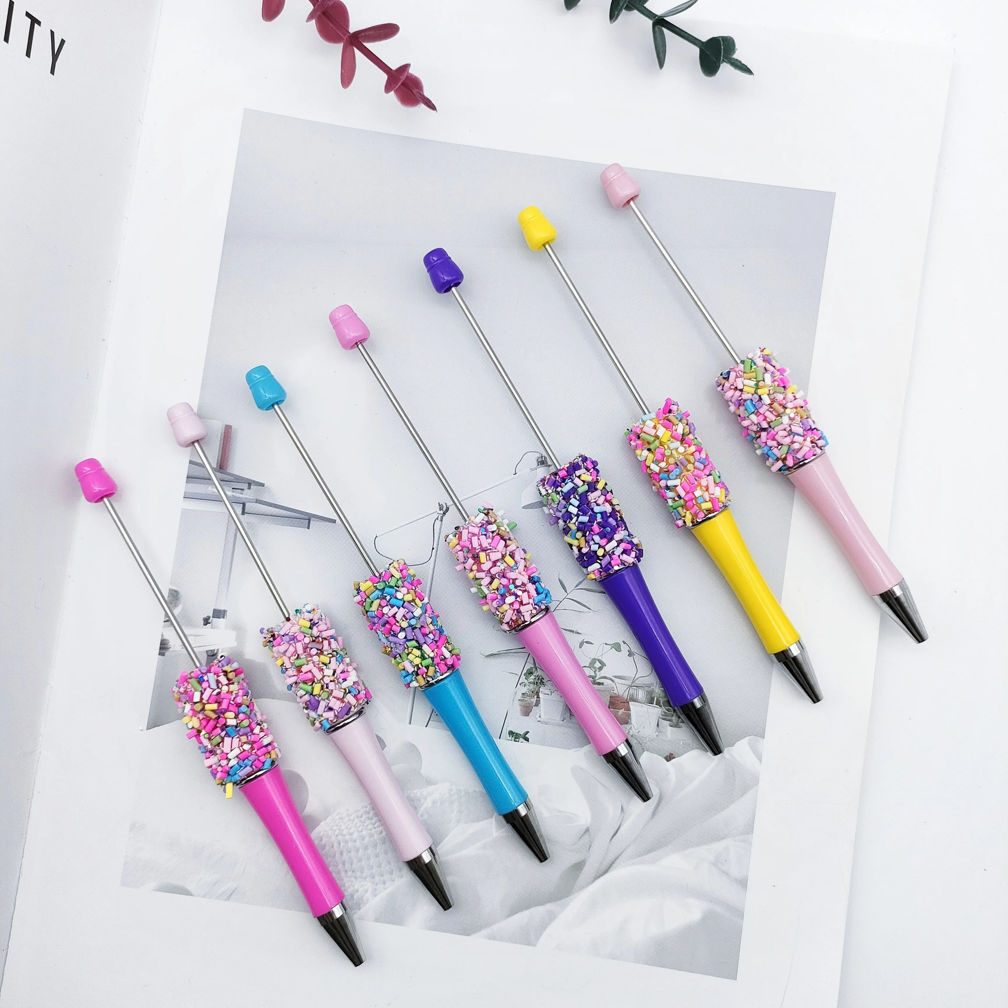 3pcs Candy Party Themed DIY Ballpoint Pens, Assorted Colors with 15 Closure - Perfect for Bead Creations