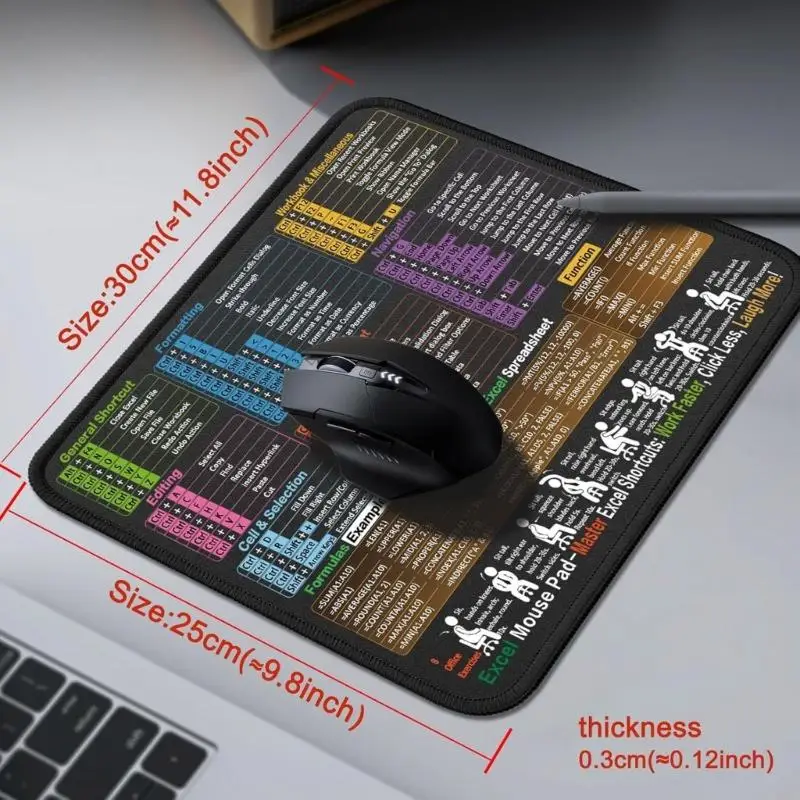 Excels Shortcut Mouse Pad 11.8x9.8Inch NonSlip Rubber Base Textured Surfaces With Stitched Edges For Office K1KF