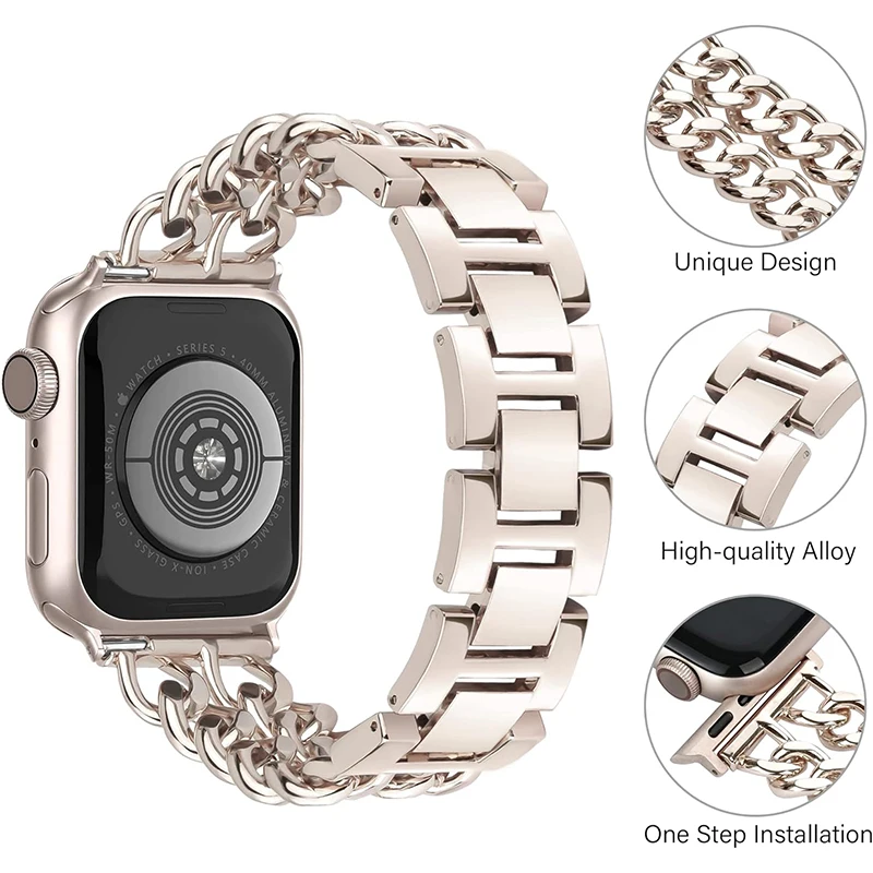 Strap for Apple Watch Series 12 11 10 9 8 7 6 5 4 SE Ultra 2 Metal Chain Bracelet IWatch 40mm 49 44 38 45 41 42 46MM Watchstrap