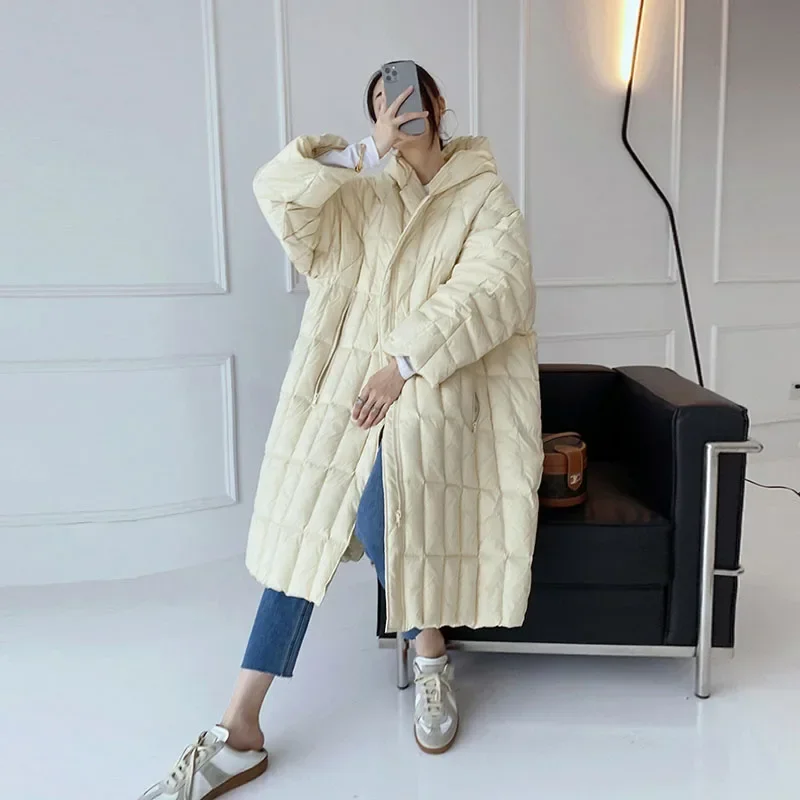 

Winter Warm Women's Long down jacket Oversized Fashion Hooded Fluffy coat Thick Outwear Casual Lady Zip Clothes INKEO 1O380