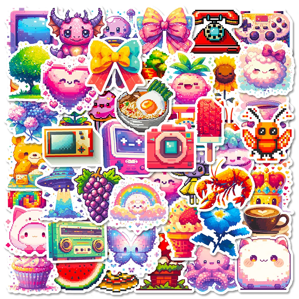 

10/30/50pcs Colorful Pixel Style Cartoon Stickers INS Aesthetic Graffiti Decal Toy DIY Suitcase Phone Diary Cute Sticker for Kid