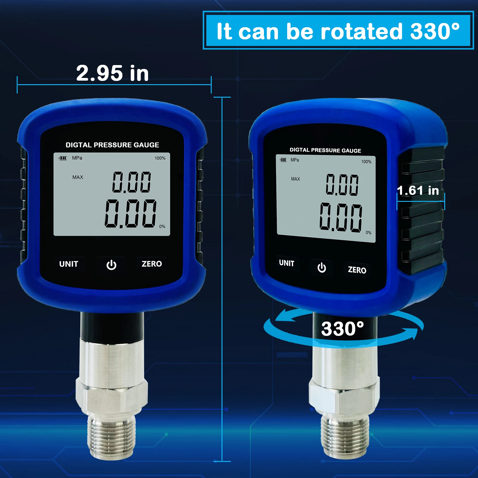 S281 alta precisão 10000psi medidor de pressão hidráulica digital 0.2% fs precisão manômetro ar 1/4 ''npt rosca com 330 °   Rotação