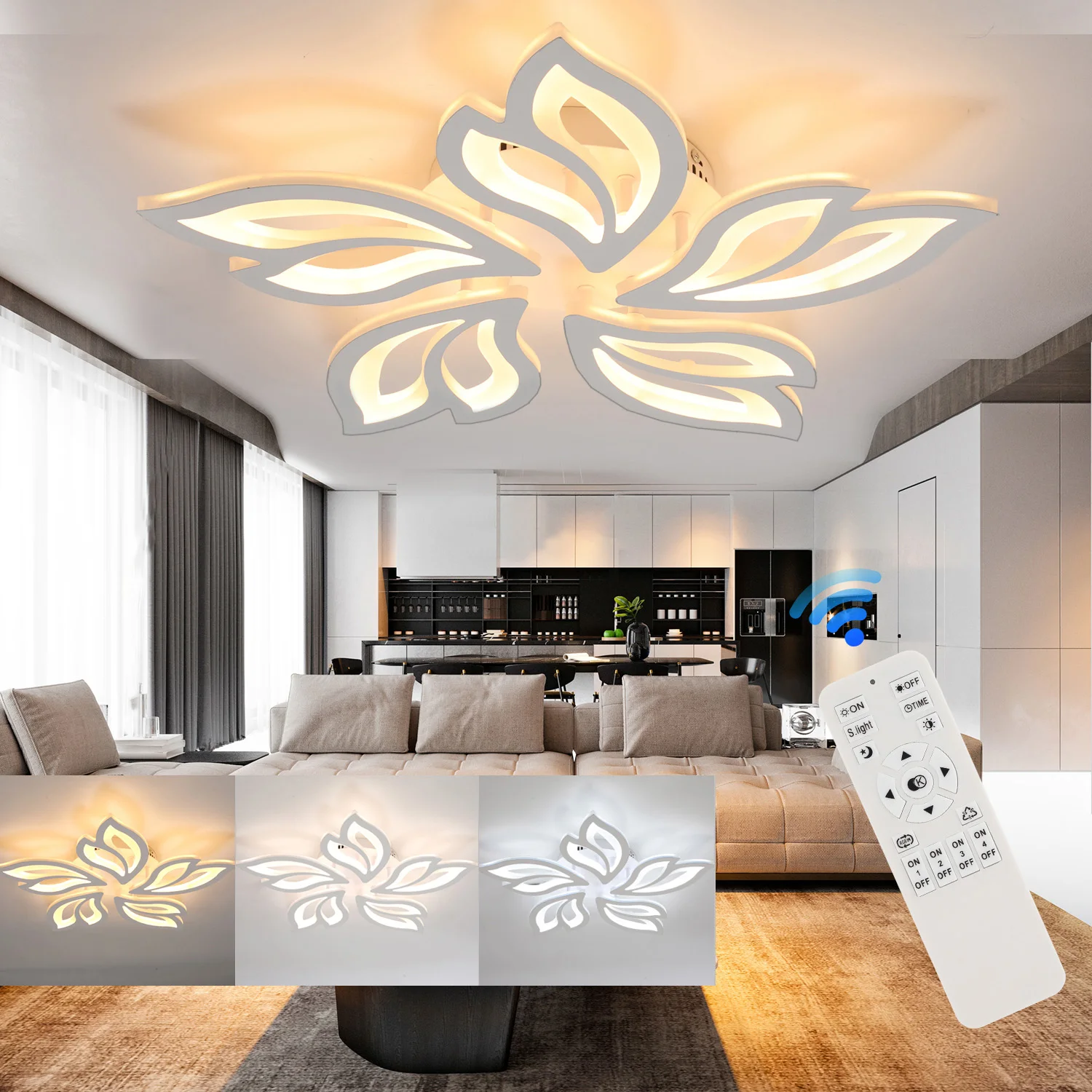 30 W LED-Deckenleuchte, blumenförmige moderne Deckenleuchte, dimmbar mit Fernbedienung,
