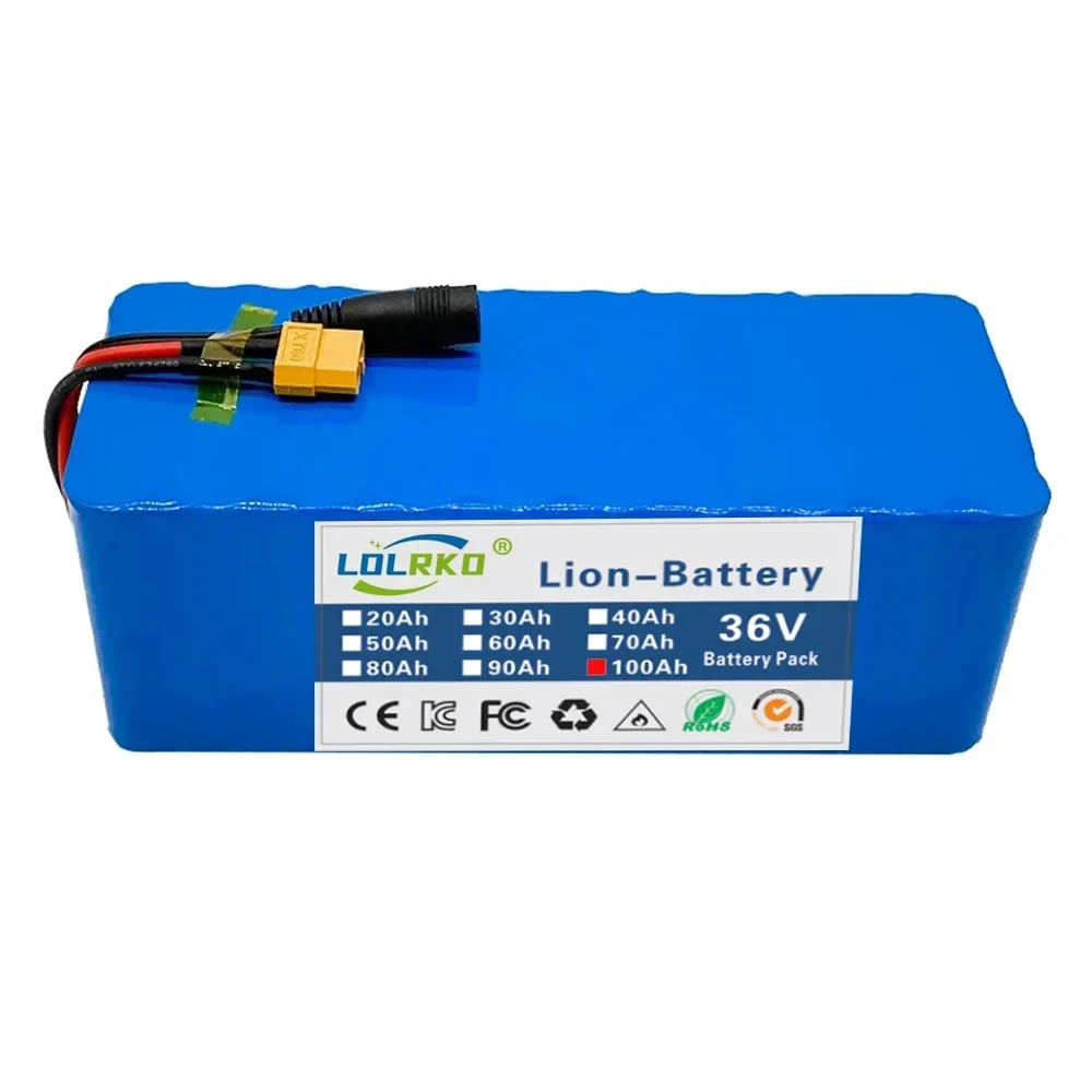 Batterie 10S4P 100Ah, 36V, 500W, 42V, 100000mAh, pour vélo électrique, avec BMS intégré, avec prise xt60