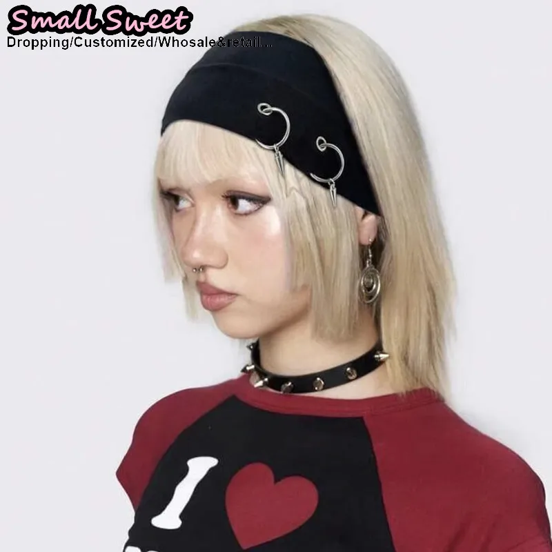 Ins Blogger Style Y2K Punk Cone Sports Headband for Women Elastic Sweat-Absorbent Hairband Fashion Streetwear Hair Accessory