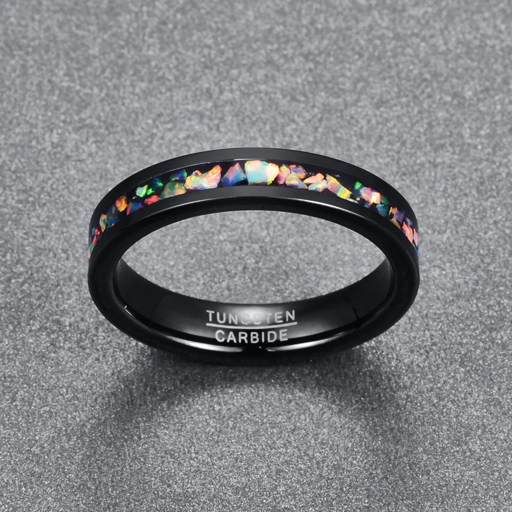 Nuncad 4MM Wide Inlaid Opal Black Wedding Rings Tungsten Carbide Ring Men T091R Men\'s Wedding Ring Male Jewelry Gift