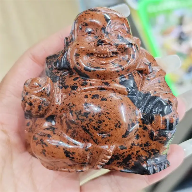 

Natural Red Obsidian Maitreya Buddha Carving Polished Reiki Healing High Quality Room Decor Energy Gift 1PCS