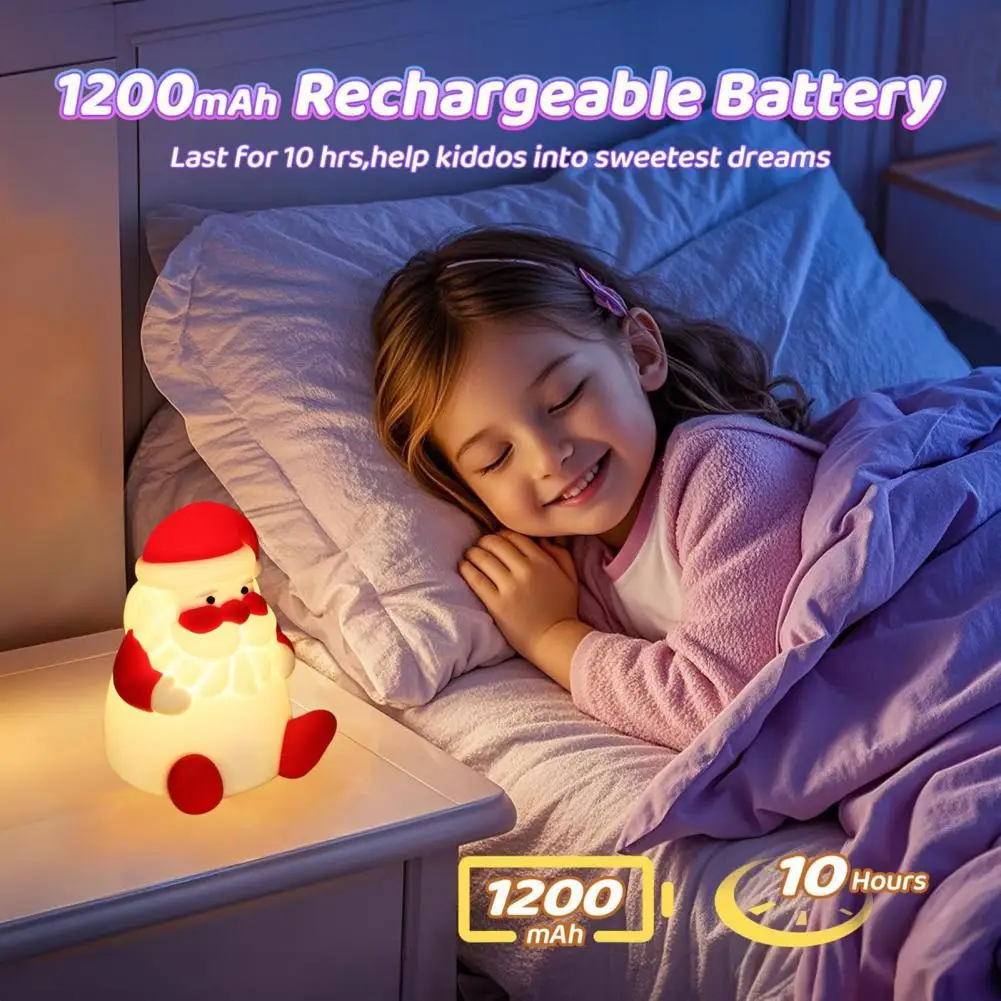 Santa Silicone Faucet Light Color Changing Santa Claus Night Light with Usb-c Charging Rechargeable Bedside Touch Lamp for Baby