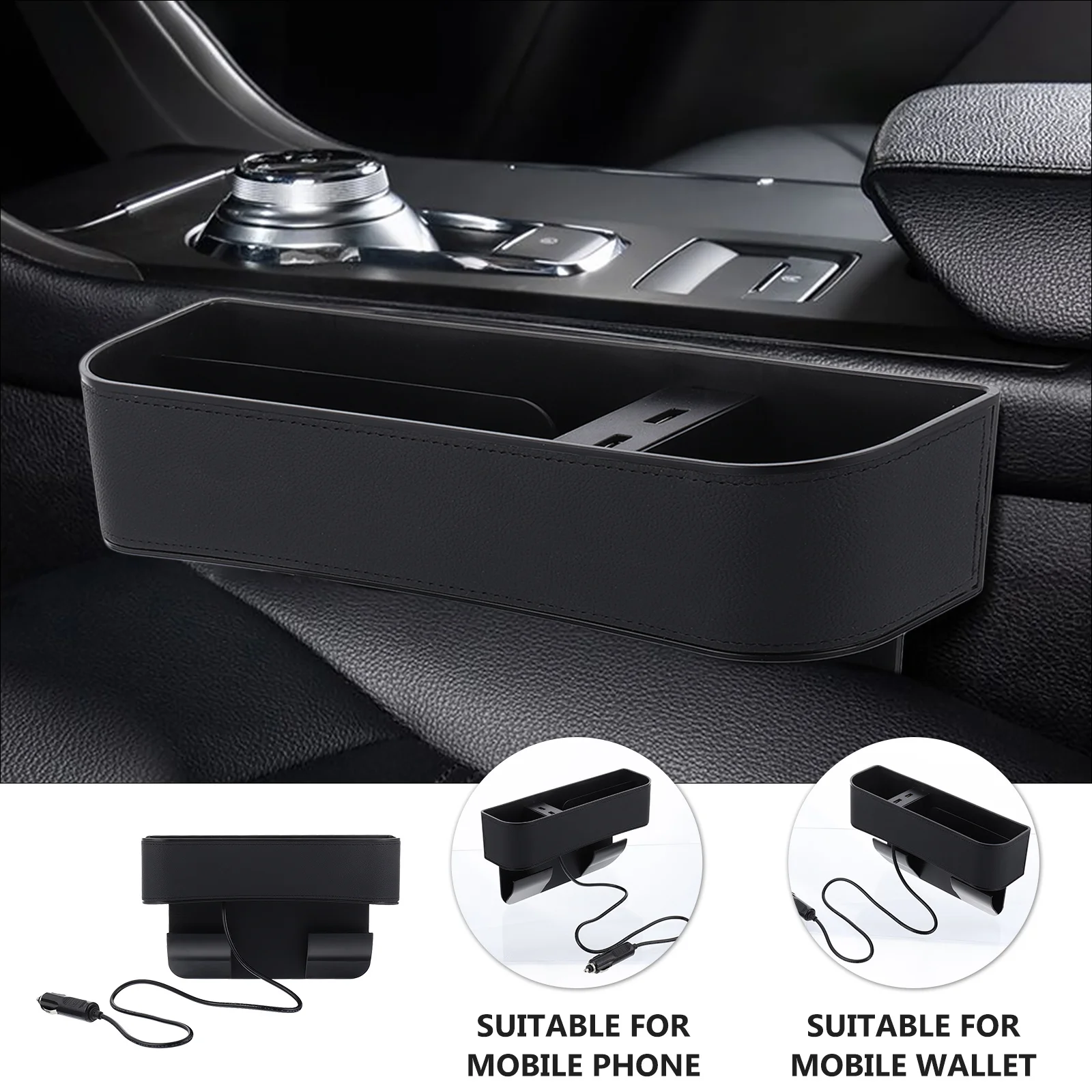 

1pc Seat Gap Storage Box Dual Usb Ports Smartphone Wallet Keys Organizer Car Seat Gap Container Usb Car Storage Box