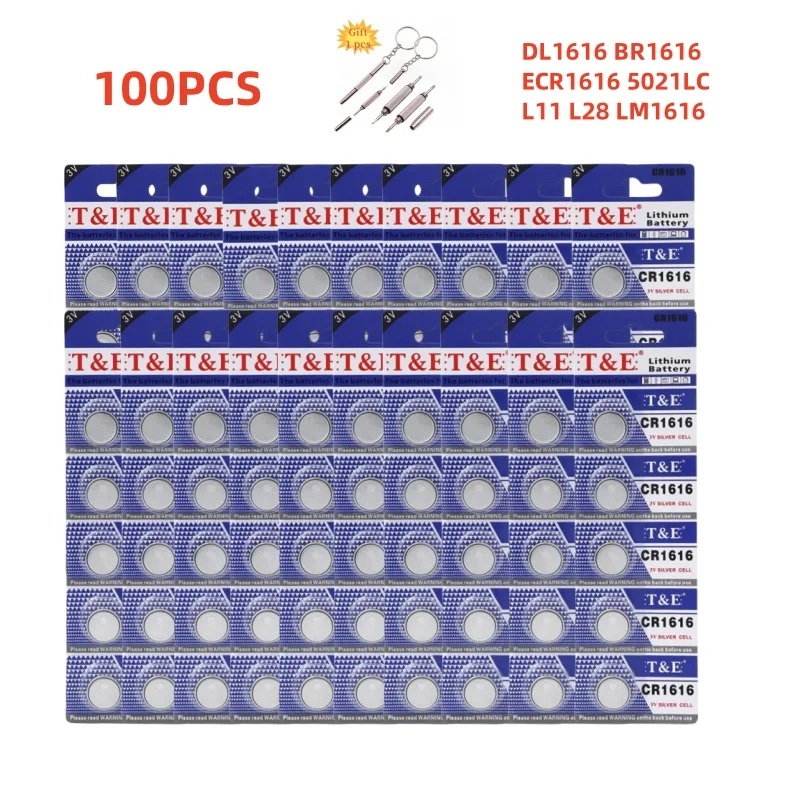 

100PCS CR1616 Button Battery DL1616 BR1616 ECR1616 5021LC L11 L28 LM1616 3V Lithium Battery For Watch Car Key Remote Coin Cells