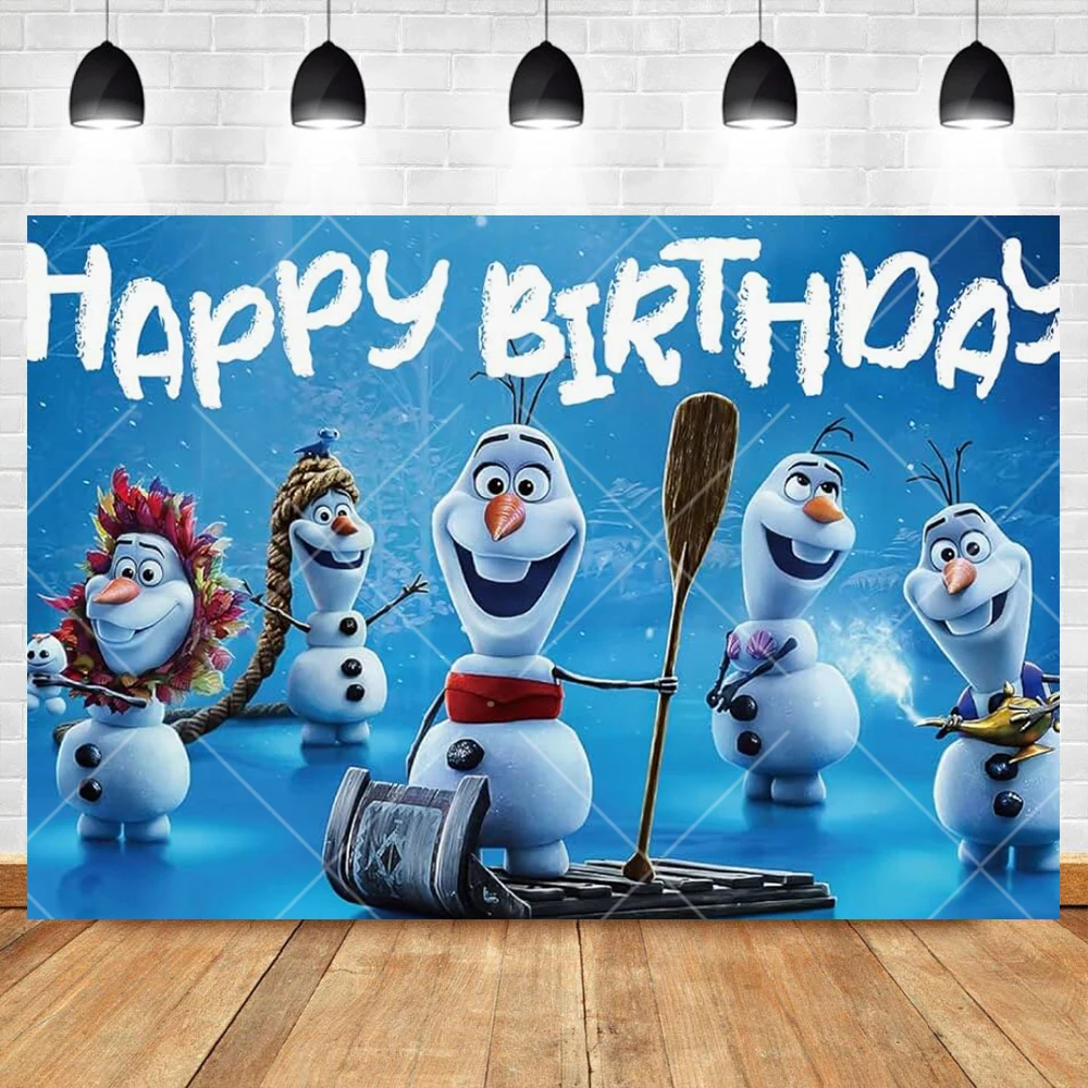 Disney Frozen Cute Olaf Blue Backdrop Custom Girls Princess Birthday Party Photo Decor Banner Baby Shower Photography Background