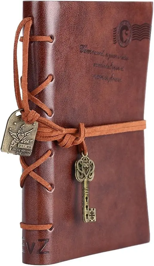 Leather Writing Journal Notebook Classic Key Bound Retro Vintage Notebook Diary Sketchbook Gifts with Unlined Travel Journals