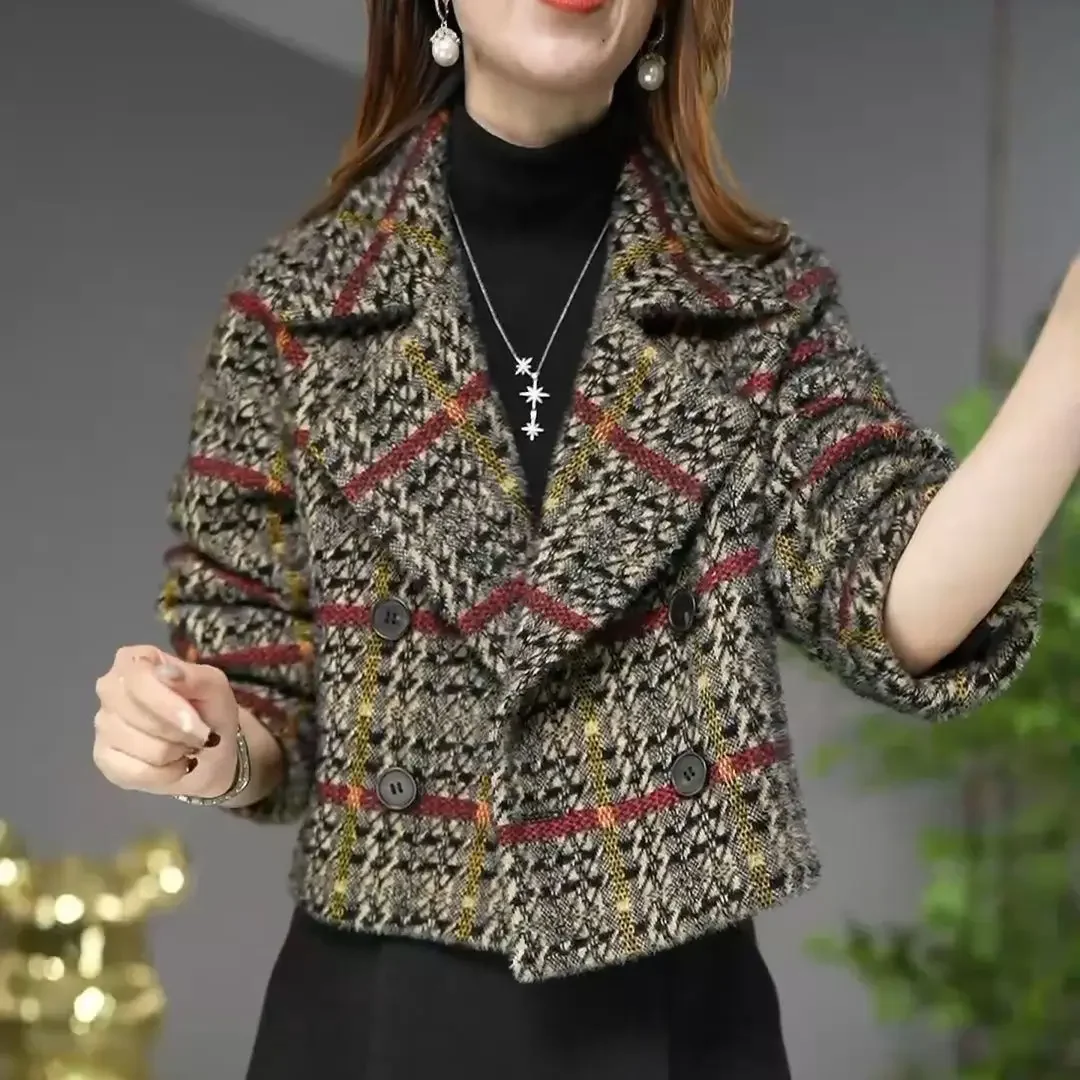 

Warm Slim Fit Women's Tweed Wool & Blends Coat Long Sleeve Winter Clothes 2024 Fashion Ladies Jackets Elegant Outerwears Cheap