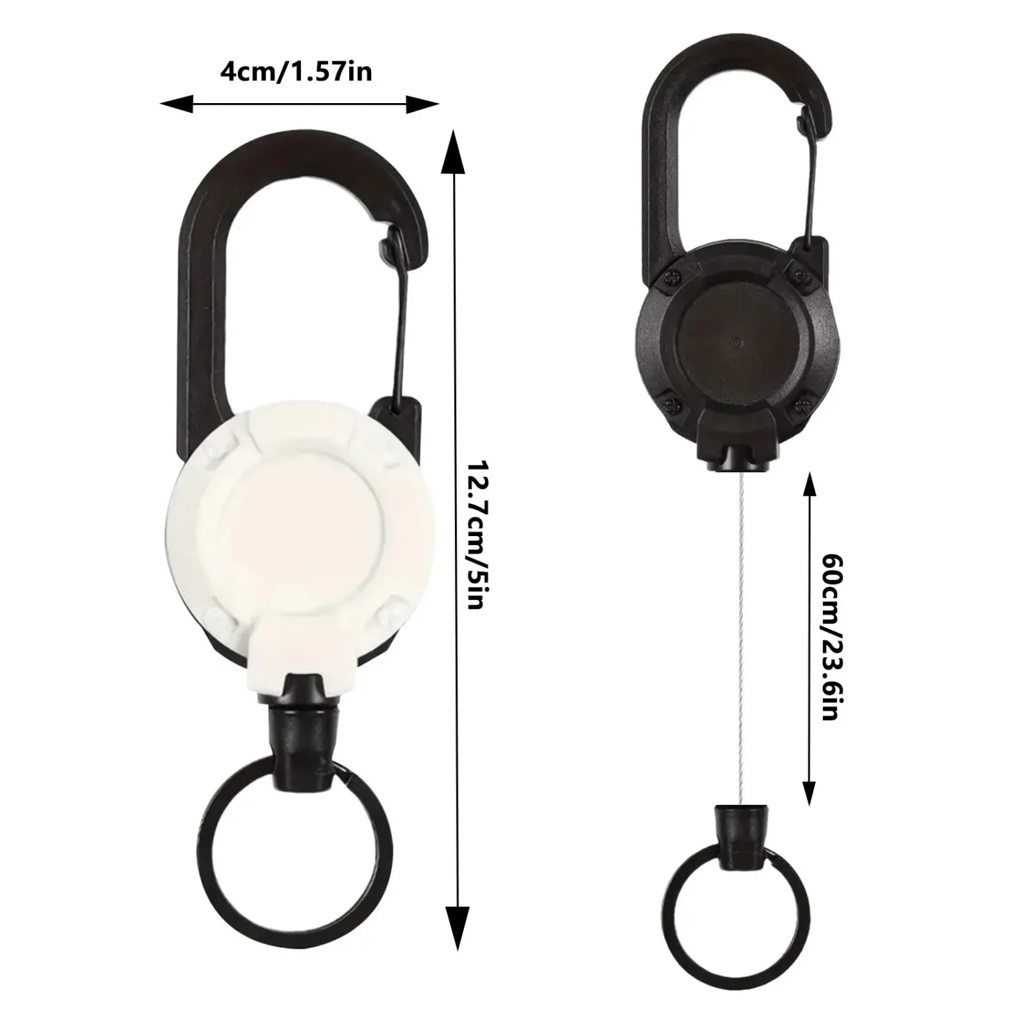 10pcs Heavy Duty Retractable Badge Reel Antitheft Steel Wire Carabiner Keychain 60cm Easy Pull Outdoor EDC Tactical ID Holder