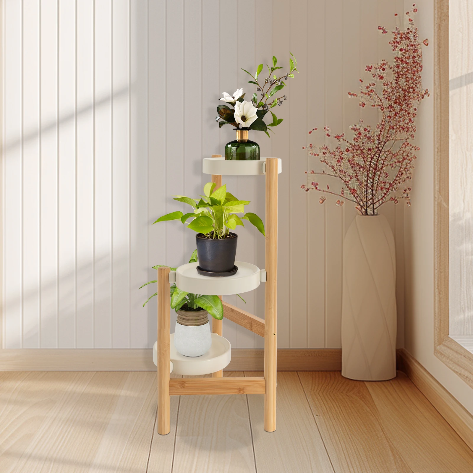 3 Tier Tall Bamboo Plant Stand Holder Plant Shelf Display Rack for Indoor Home Decor 25.79*10.83in