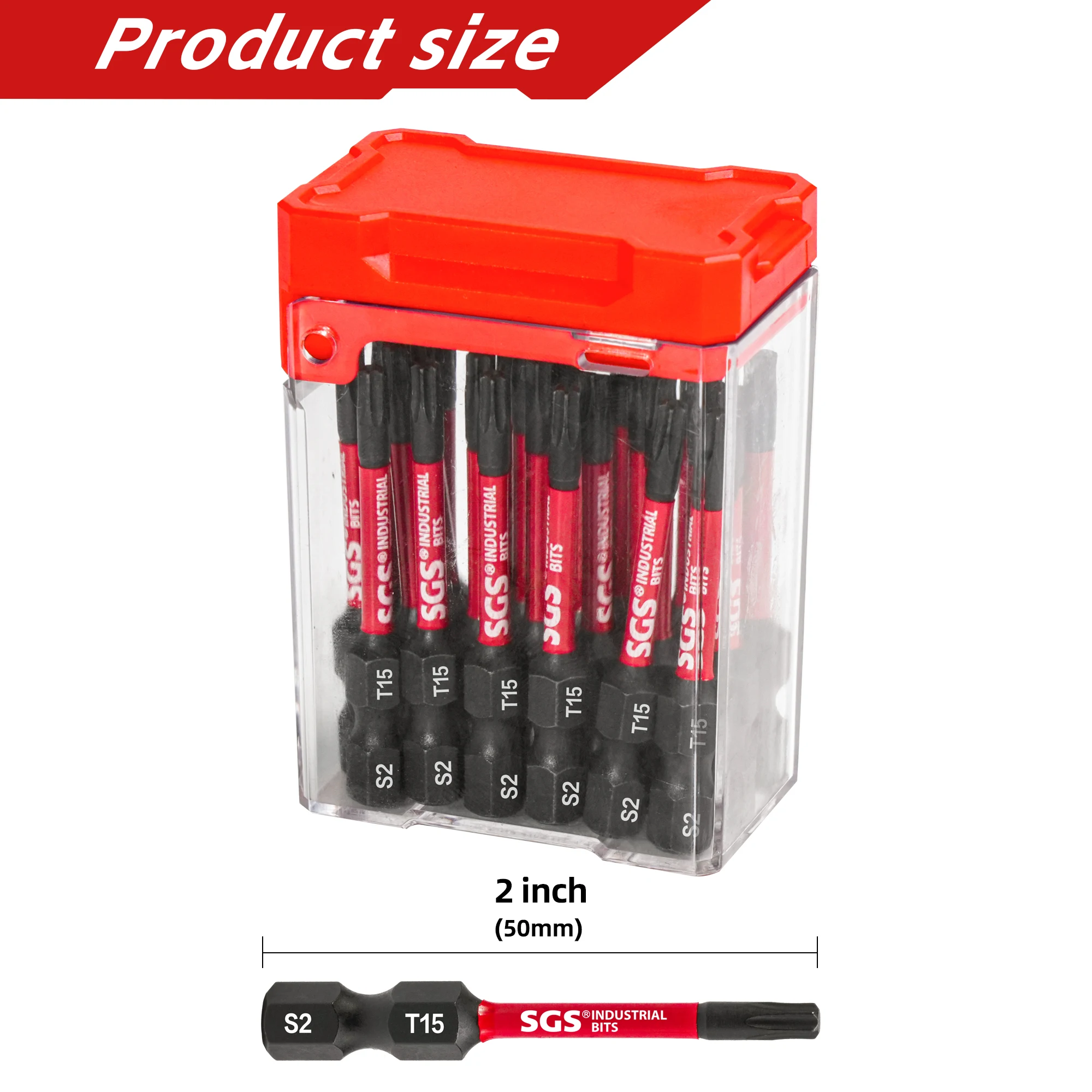 15Pcs T15 Torx Bit Set Industrial Grade S2 Alloy Steel 50mm Impact-Resistant Torx Bits 1/4 Hex Shank Universal with Storage Box Specialized for Car Repair / Mechanical Assembly / Furniture Installation
