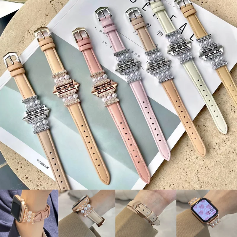 Leather Strap For Apple Watch band 49mm 41 45mm 38 42 44mm 40 Luxury Women Wrist Bracelet For iWatch Series Ultra 8 7 6 5 4 3 SE