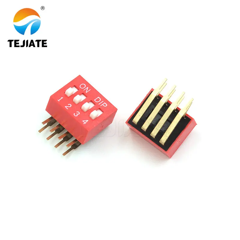 2PCS Red DIP Switch Bent Feet 2.54mm Distance Side Dip Straight Insert 2/3/4/5/6/7/8/9/10P