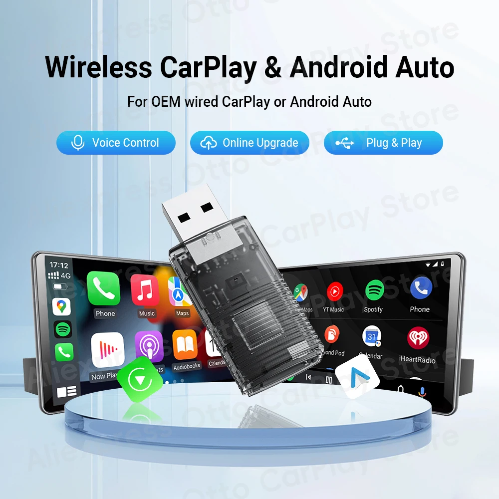 

Mini Wireless Android Auto CarPlay Adapter 2 In 1 Car Accessories Plug and Play Father's Boyfriend's Husband's Birthday Gift