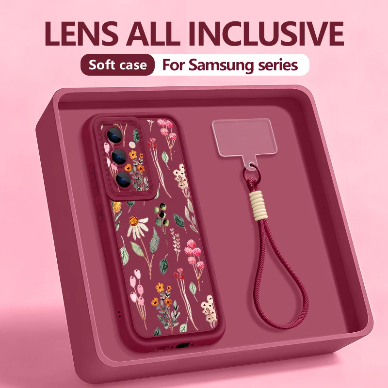 Bunte Blumenmuster-Handyhülle mit Trageriemen für Samsung Galaxy S25 S24 FE S26 S24 S23 S22 Ultra S23 Plus S25 Edge TPU-Schutzhülle