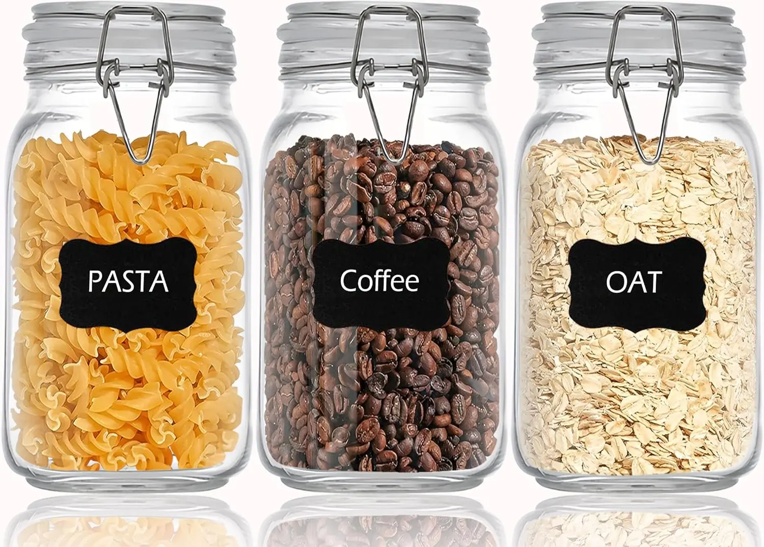 

Прозрачные квадратные стеклянные банки для хранения продуктов 50 унций, герметичные контейнеры с крышками, набор из 3 штук, для организации кухни и кладовой, хранение продуктов.