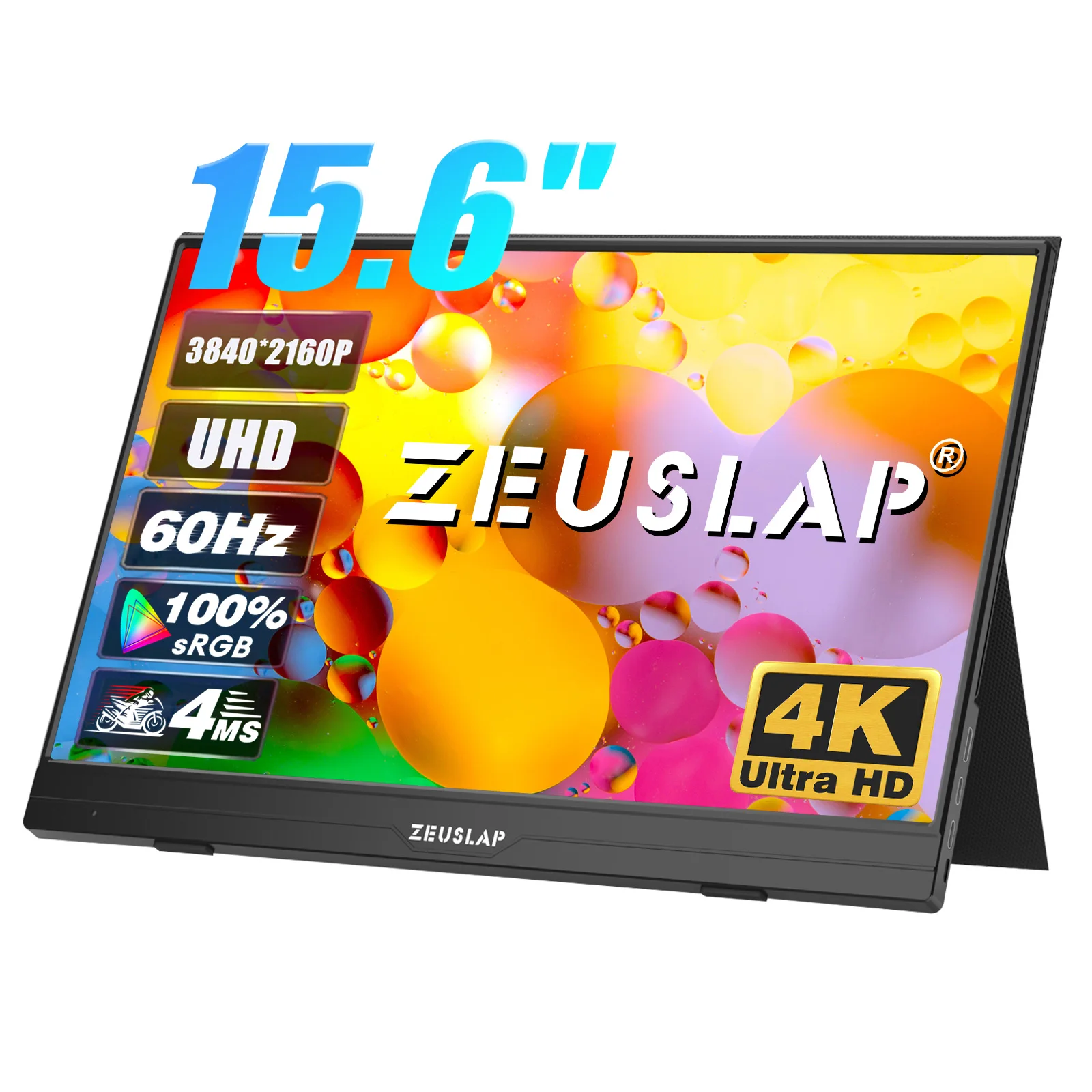 ZEUSLAP 게이밍 휴대용 모니터, PS4 노트북 휴대폰 Xbox 스위치 PC용, LCD USB C 타입 FHD, 4K, 3840x2160P, 15.6 인치 