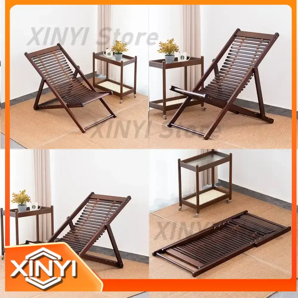 Folding Rocking Lounge Chair for Lazy Lounge Nap Break Solid Wood Home Balcony Lounge Chair for Elderly Back Support New
