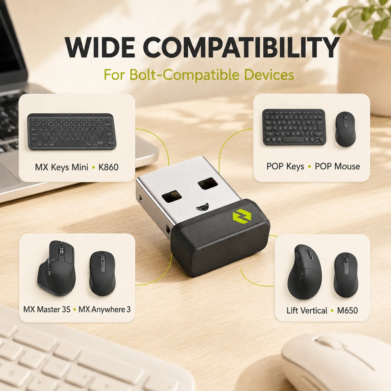 USB Receiver For Logitech Bolt Adapter - Multi Device Receiver For MX Keys Mini, POP Keys Keyboard / Mouse,K860,M650,MX Master3s