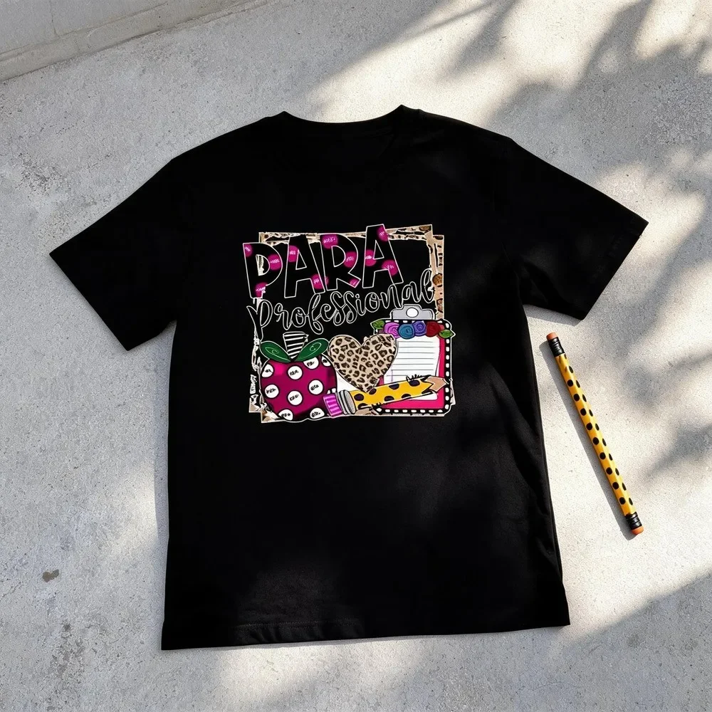 Para Professional Teacher Gift Shirt With Apple And Leopard Print Design For Education Workers And School Staff, It Is A Perfect