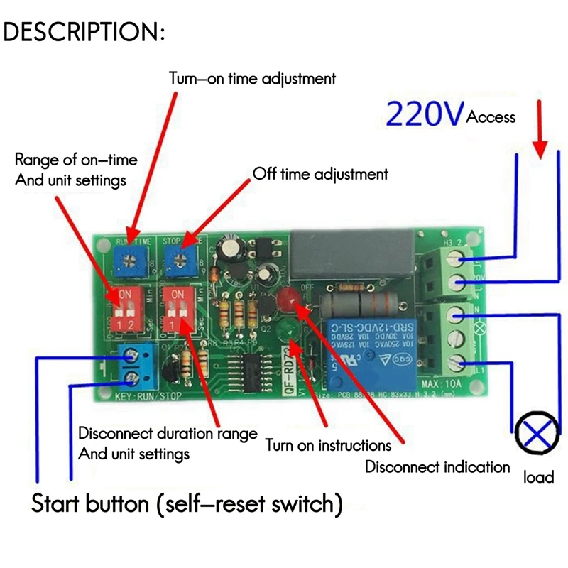 Dual Time Adjustable Cycle Delay Timing Relay Repeat On OFF Switch Infinite Loop Timer Module AC100-240V