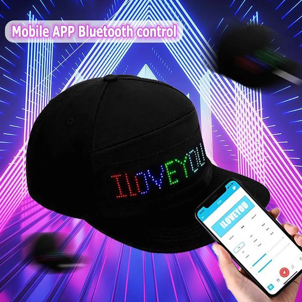 

Bluetooth LED Hat Display Message Funny LED Caps for Party Mystery Black