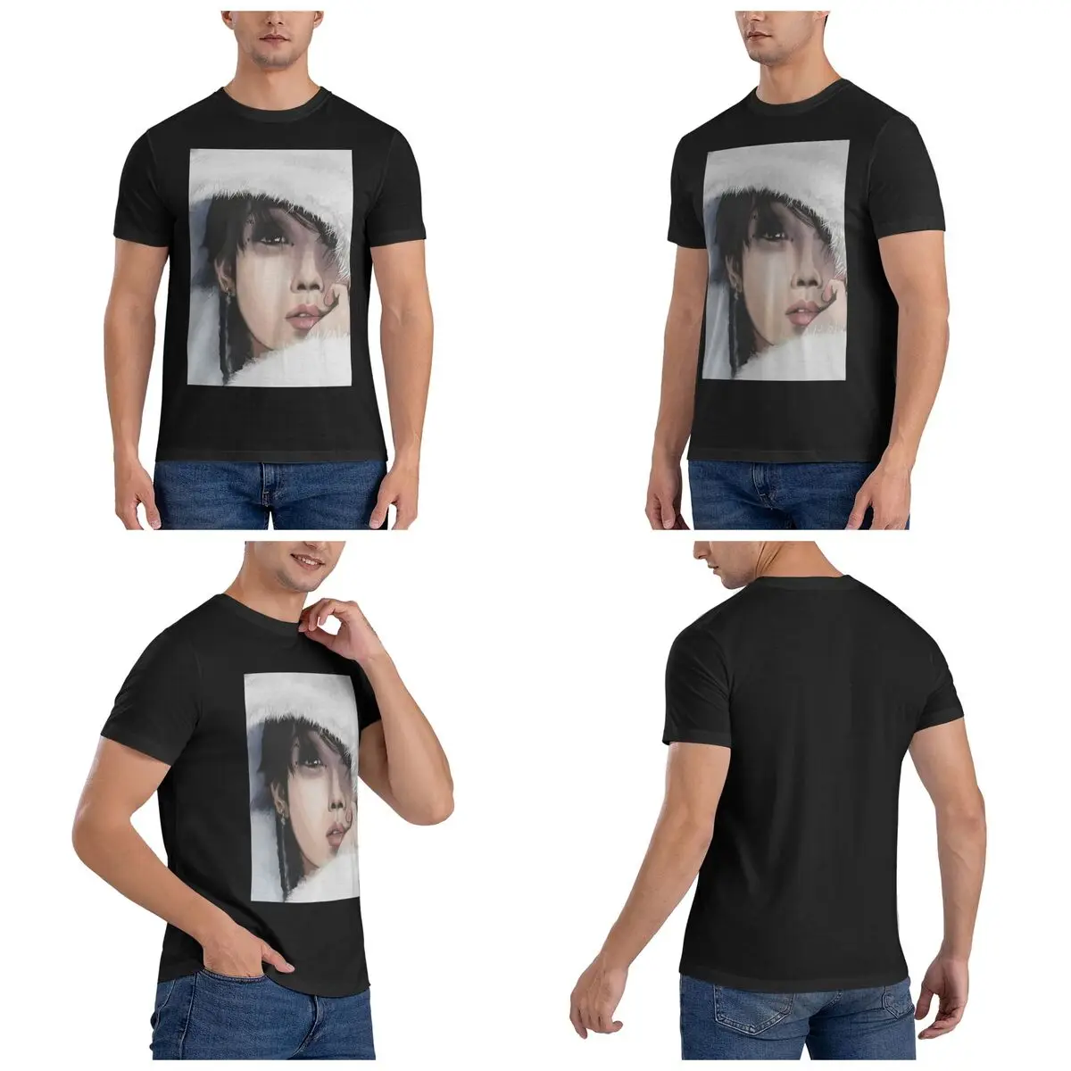 Skz Han Jisung Portrait Men T-Shirt Fashion Oversized T Shirts Men's Crew Neck Cotton Tees Short Summer Male