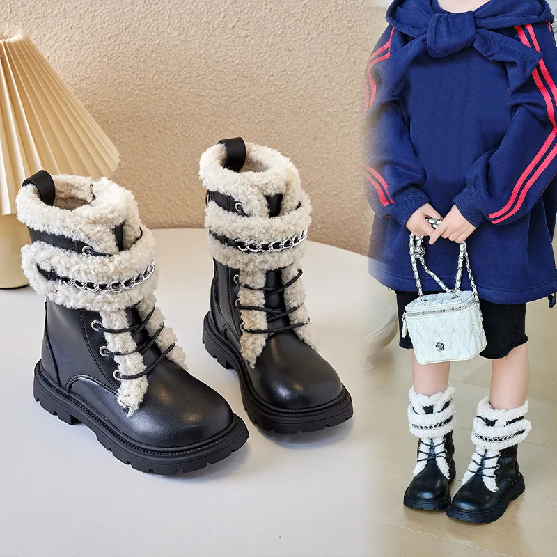 Scarpe invernali in cotone caldo per bambini nuovi stivali in pelle da principessa per ragazze stivali Casual per bambini antiscivolo con suola