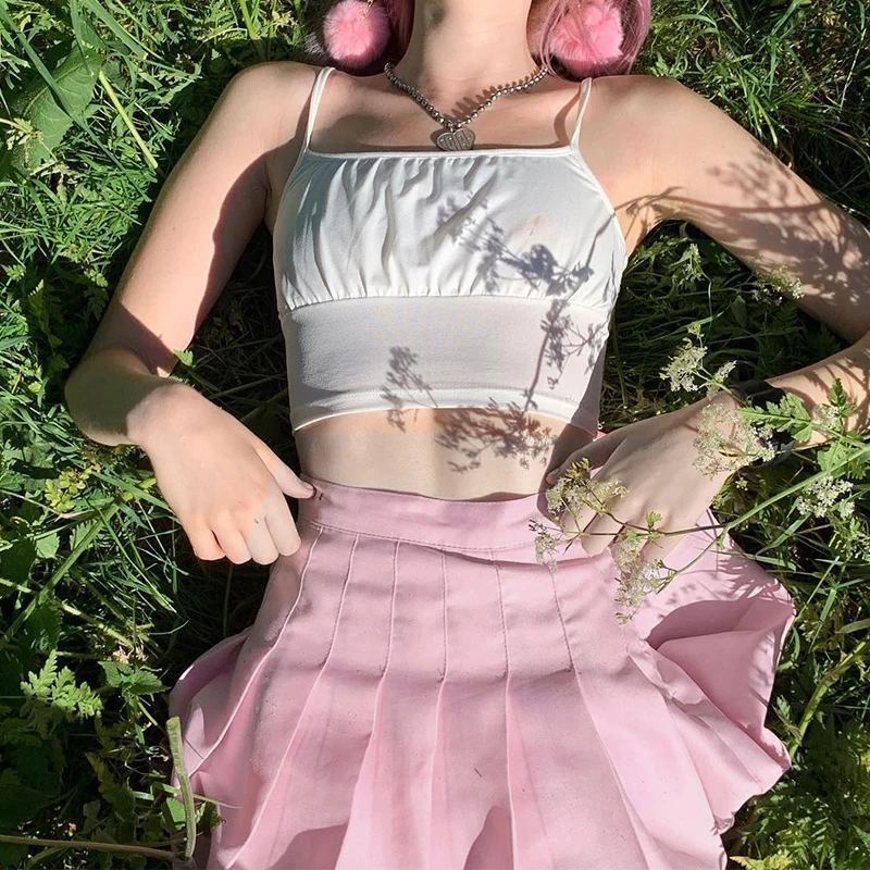 Y2K Cute Pink Pleated Mini Skirt High Waist A Line Short Kawaii Aesthetic Outfit Skirts Party Women Fairycore